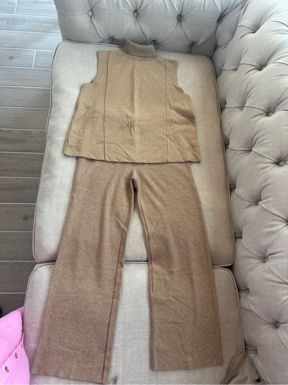Zara Wide-Leg Knit Jumpsuit in Brown